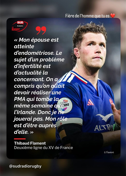 Rugby star to miss Six Nations opener to be with wife for fertility treatment 5 Thibaud Flament's wife Ethel has praised him. Pic: Ethel Flament / Instagram